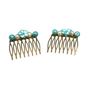 Elegant Gold and Turquoise Beaded  Hair Combs 2.0” 2 Pc Set